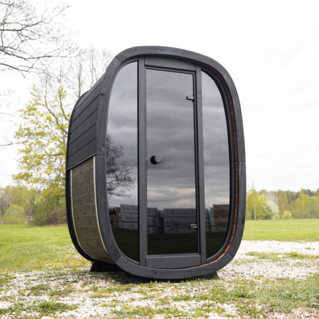 Dice Booth Buitensauna – Compact Design met Full Glass Front - Finesse Wellness BV