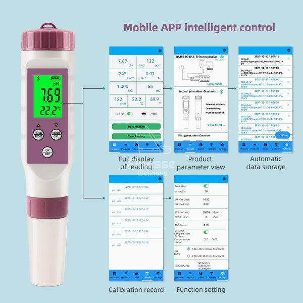 7-in-1 Bluetooth Watertester: Meet pH, TDS, EC, ORP en meer met Bluetooth - Finesse Wellness BV