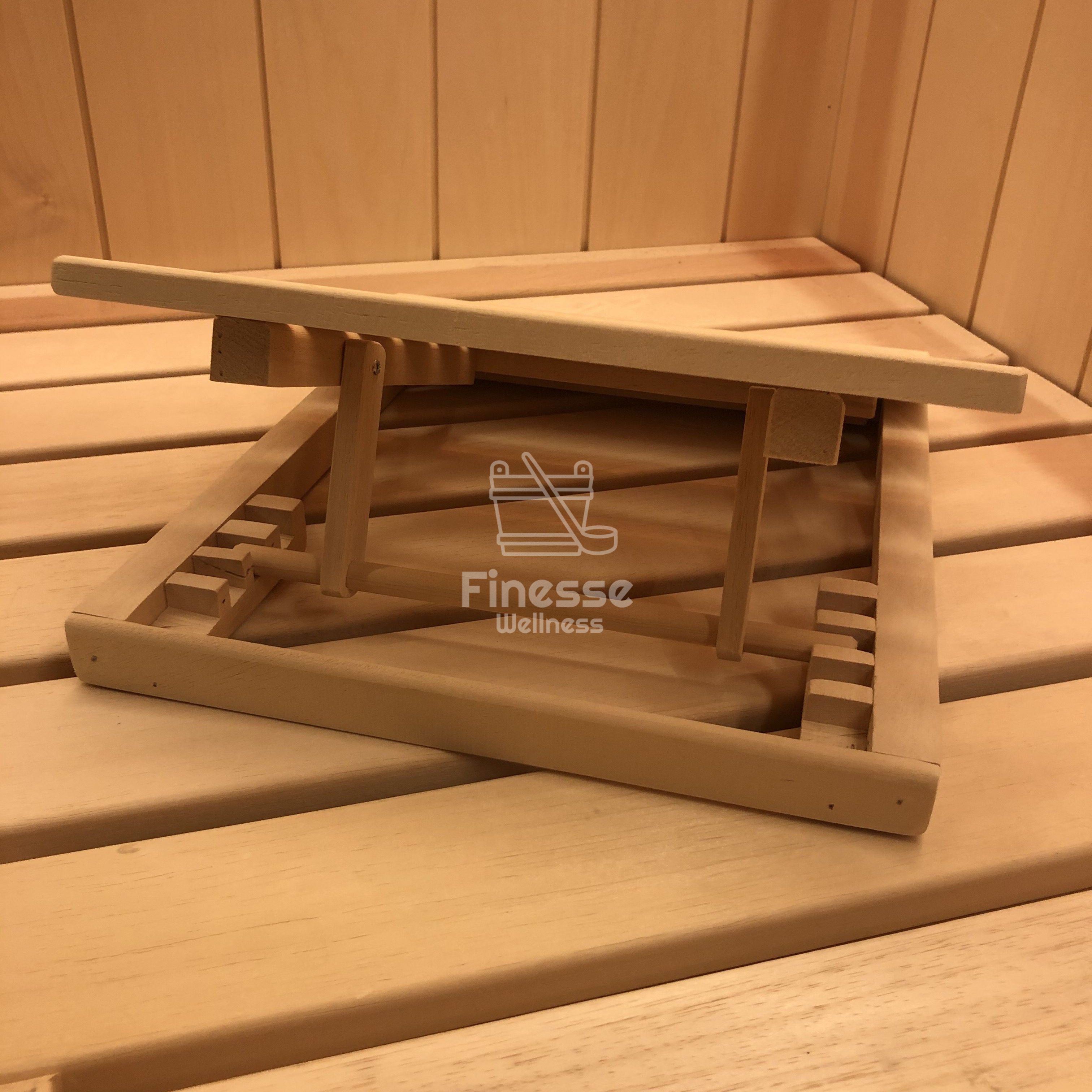 Luxe, in hoogte verstelbare saunahoofdsteun van Abachi hout - Finesse Wellness BV