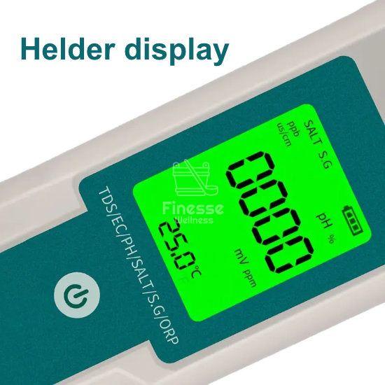 7-in-1 Waterkwaliteitstester voor SPA: nauwkeurige meting van pH, TDS, EC, zoutgehalte, ORP, SG en temperatuur - Finesse Wellness BV
